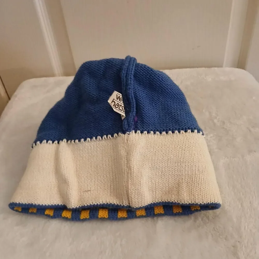Vintage 80s White Stag 100% Wool Checkerboard Pom Beanie One Size Kids/Unisex